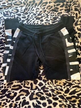 PINK Victoria's Secret Black Jogger Pants with White Side Stripes